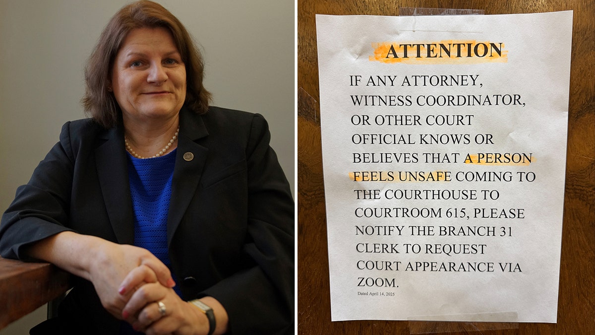 Milwaukee County Circuit Court Judge Hannah Dugan split with notice on her courtroom door