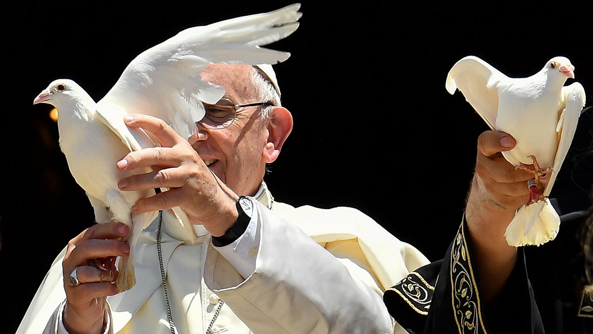 Pope Francis releases a dove