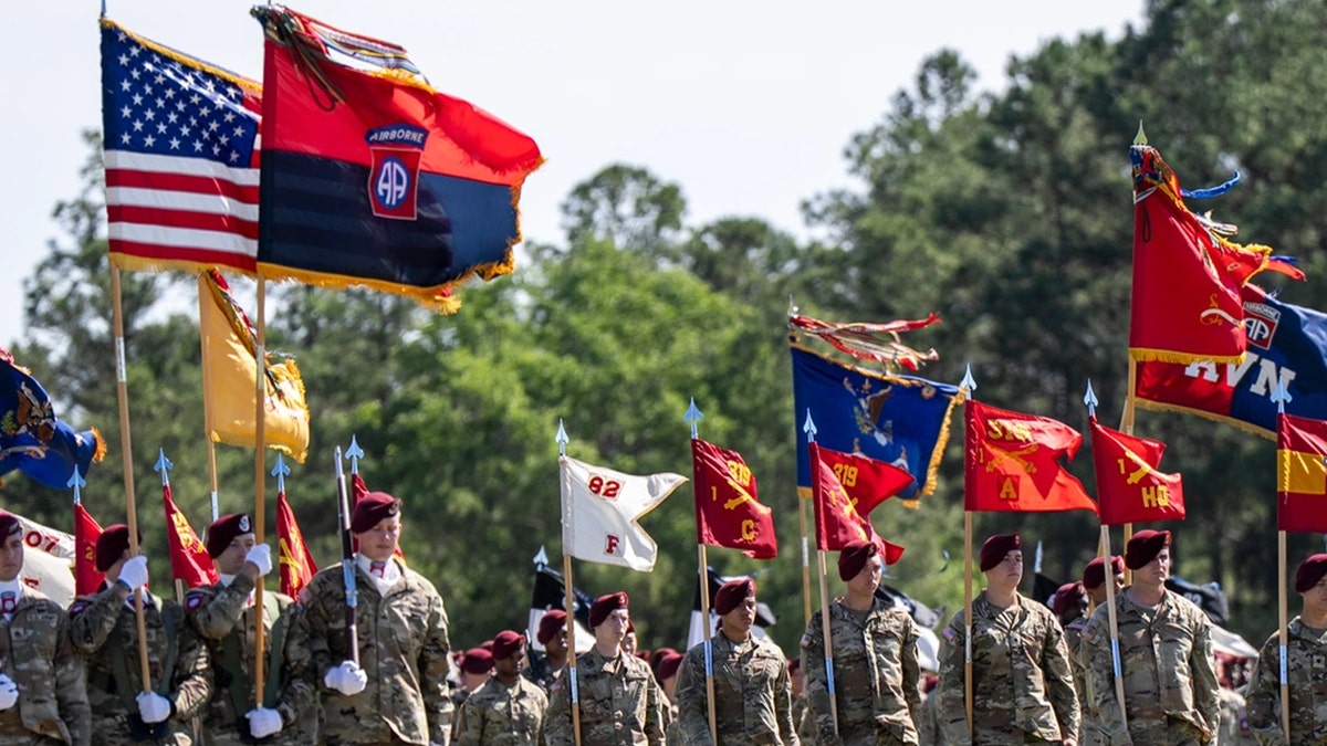 Secretary of Defense Pete Hegseth reviews U.S. Army paratroopers of the 82nd Airborne Division during a visit to Fort Bragg, N.C., May 22, 2025. 