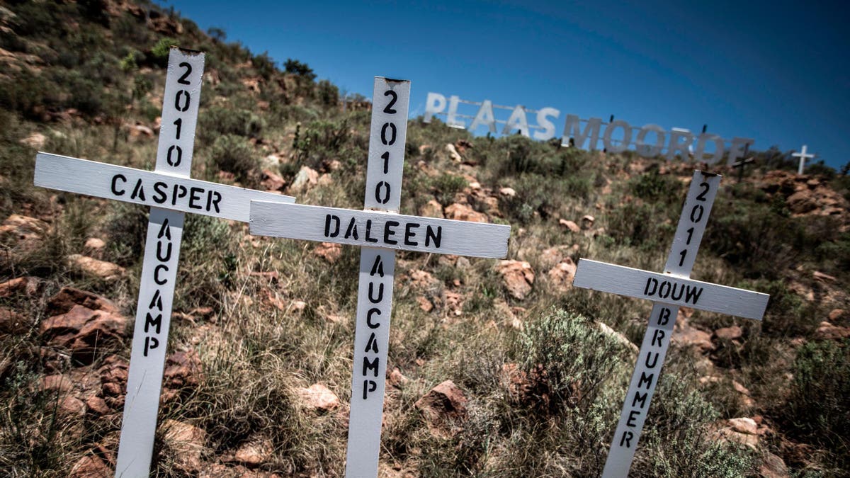 Crosses are planted on a hillside at the White Cross Monument, each one marking a White farmer who has been killed in a farm murder, on Oct. 31, 2017 in Ysterberg, near Langebaan, South Africa. A long campaign of violence against the country's farmers, who are largely White, has inflamed political and racial tensions nearly a quarter-of-a-century after the fall of apartheid.