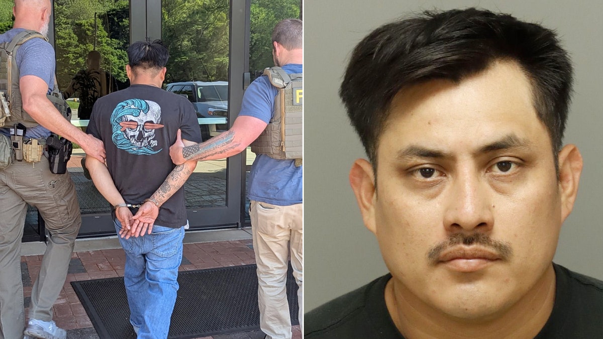 A split photo showing Eleodoro "Leo" Estrada-Hernandez's arrest and mugshot