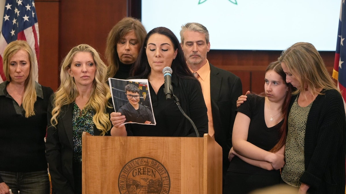 Paciorek and friends of the Schultz family attended the press conference at Green City Hall on Tuesday, May 27, 2025.