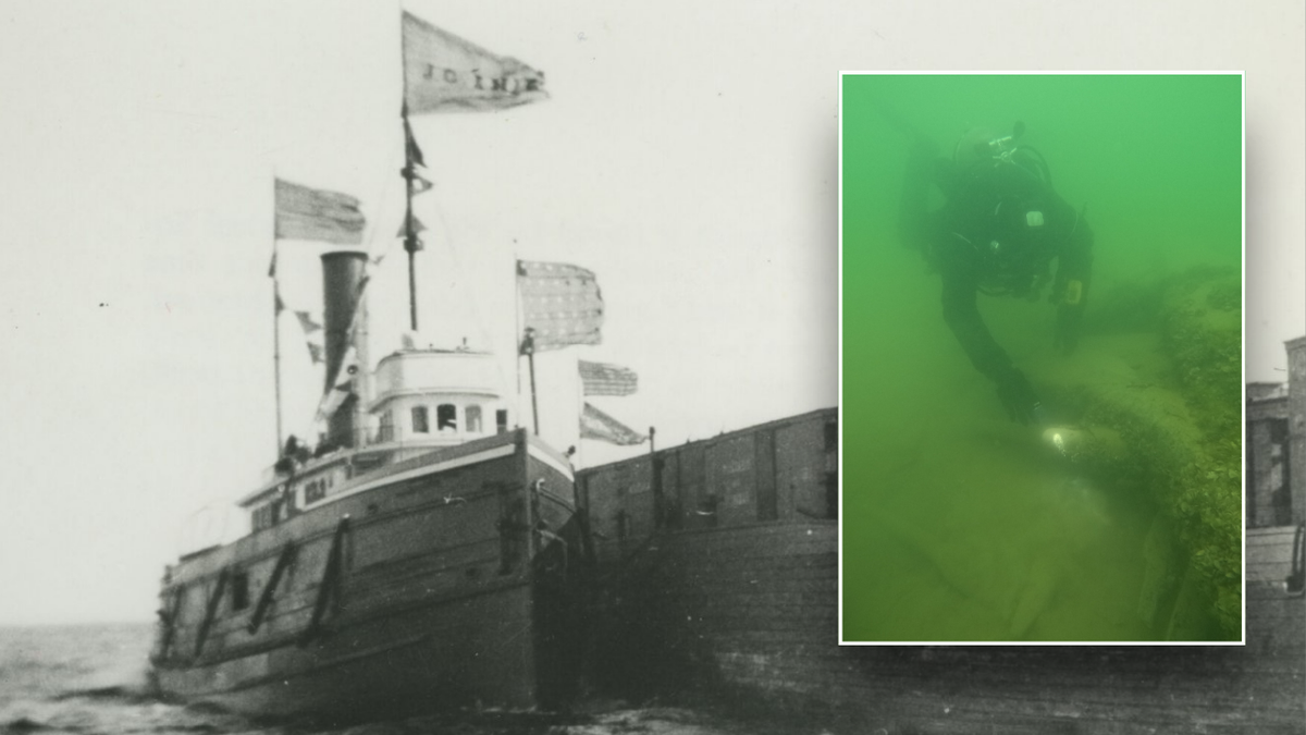 Split image of boat and underwater excavation