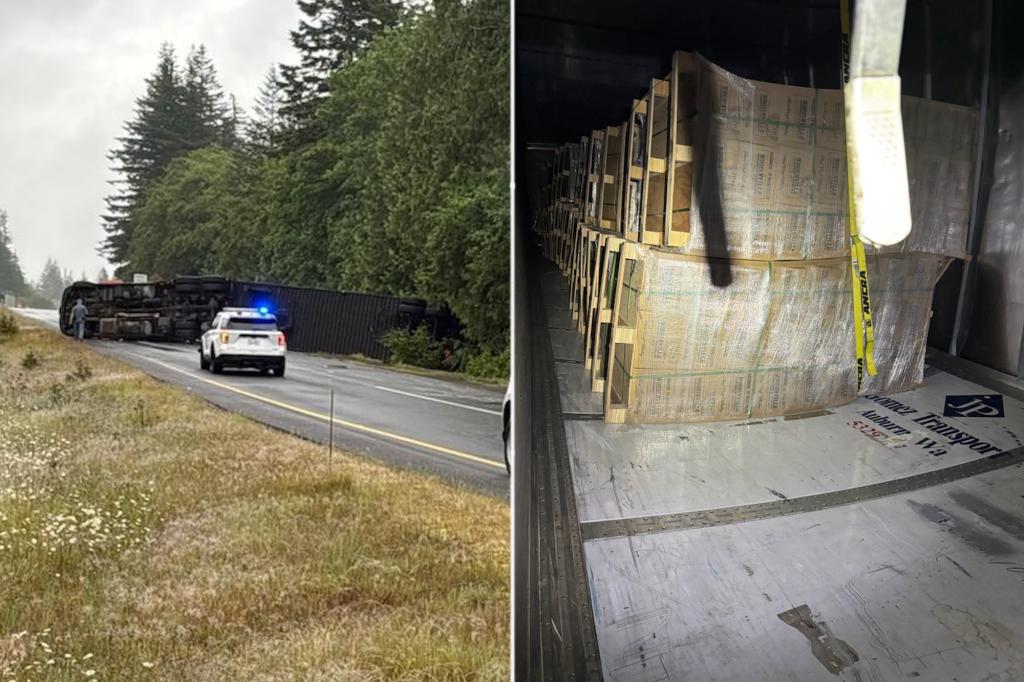 Semi-truck transporting 10,000 bottles of whiskey tips over on highway — but miraculously doesn’t spill a drop