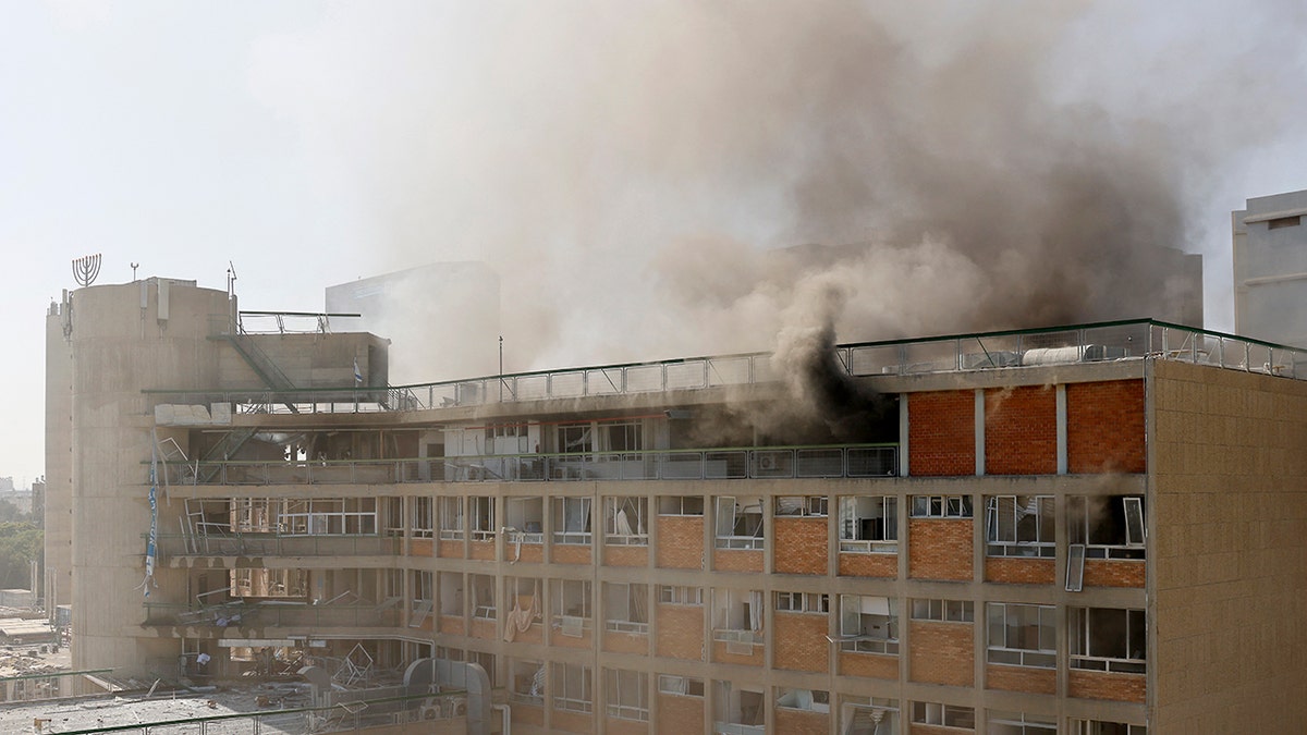 Smoke billows from Soroka Hospital in Israel on June 19, 2025