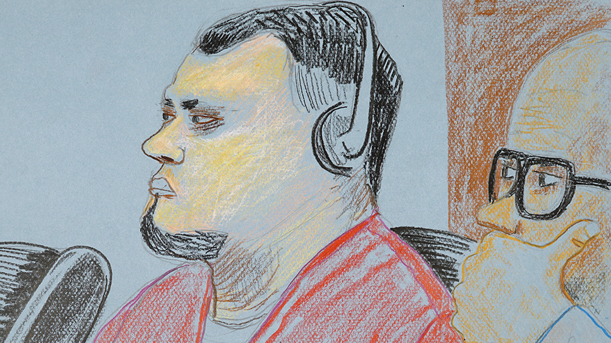 Abrego Garcia with earphones on in sketch