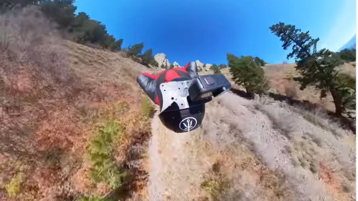 Liam Byrne in a wingsuit jump