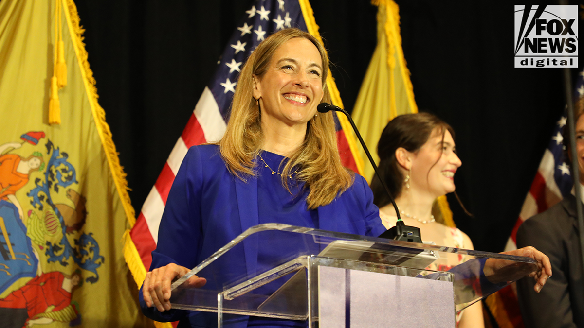 Rep. Mikie Sherrill speaks during victory speech in New Jersey primary