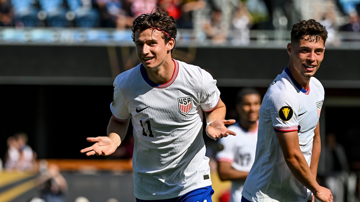Brenden Aaronson celebrates goal