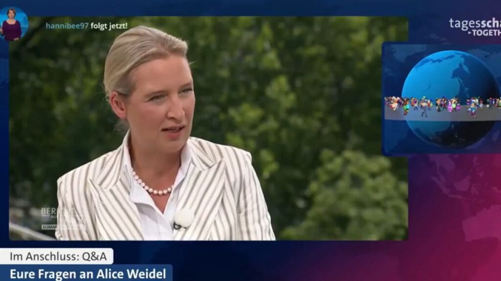 Protesters drown out live interview with AfD leader Alice Weidel