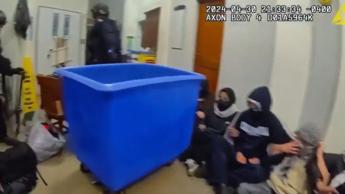 Pro-Palestinian protesters inside Hamilton Hall