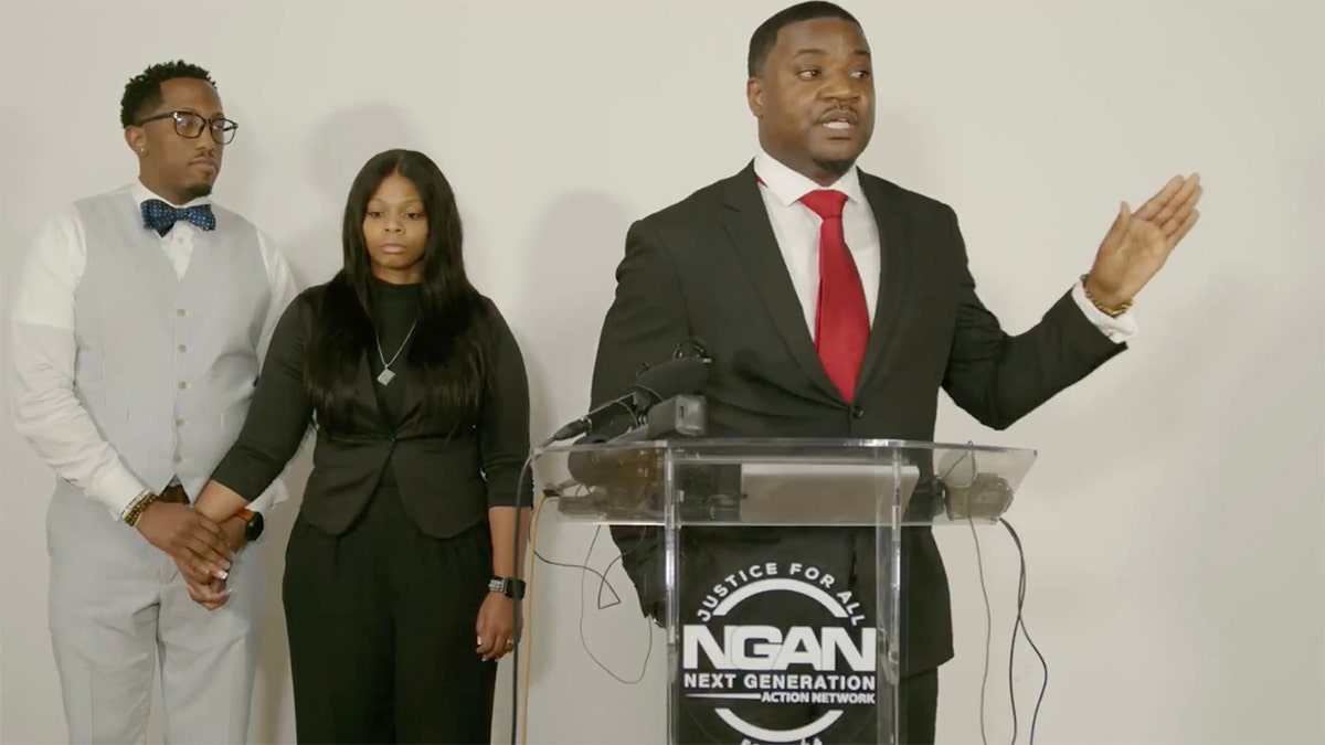 dominique alexander of the next generation action network speaks at a press conference