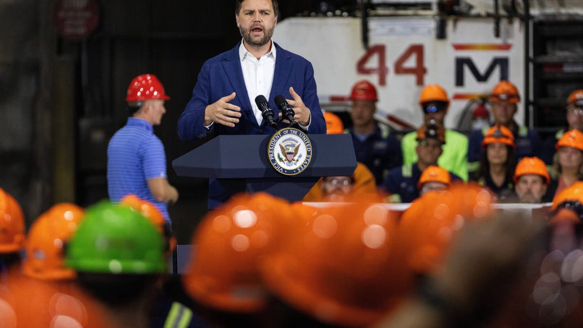 Vice President JD Vance speaks at the Metallus plant in Canton, Ohio, on Monday, July 28, 2025.