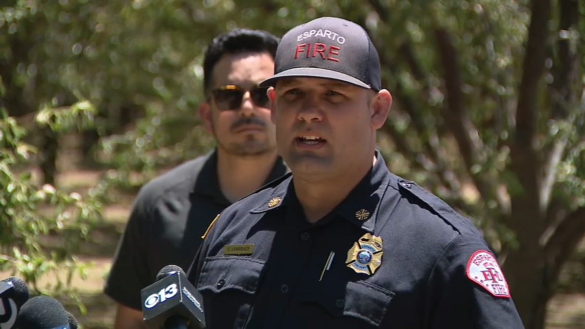 Esparto Fire Chief Curtis Lawrence speaks during a news conference Wednesday in Yolo County, California, where a fireworks facility caught fire and exploded Tuesday.