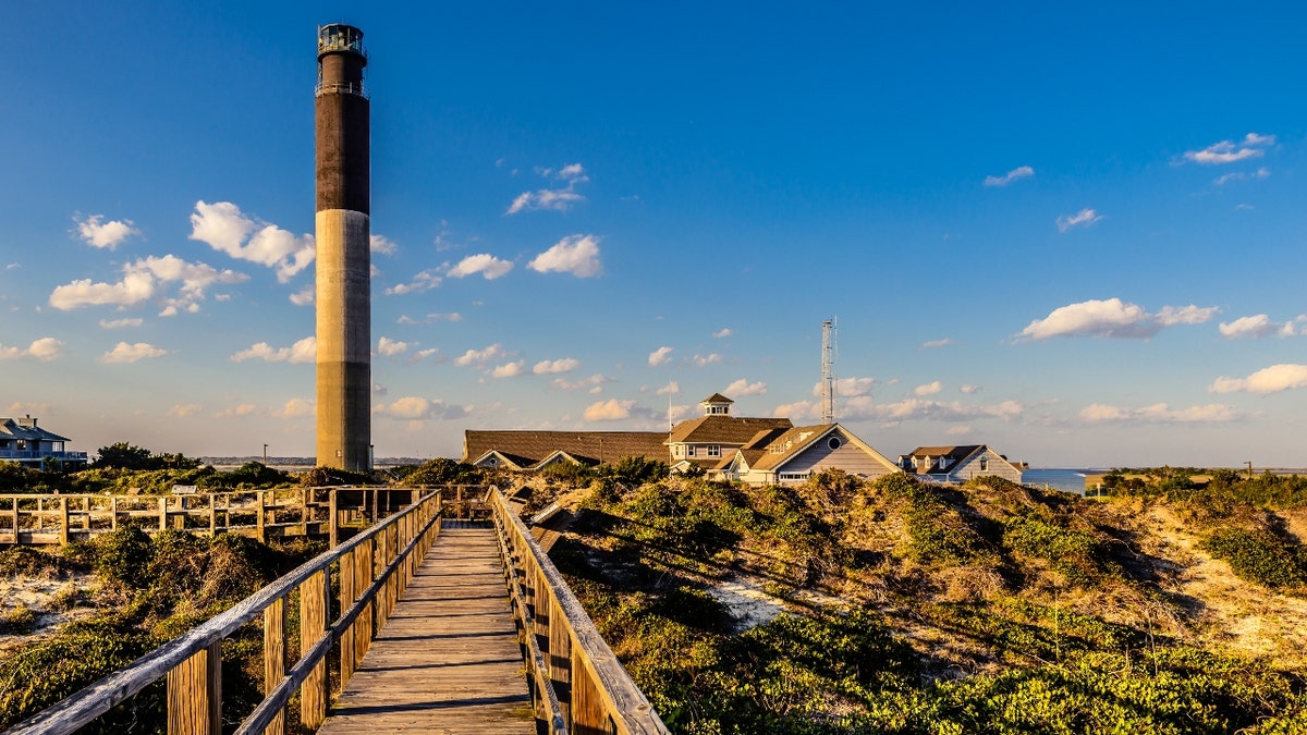 A wooden pier in Oak Island, North Carolina