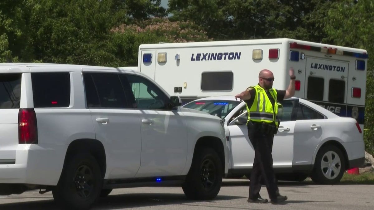 Emergency workers near church
