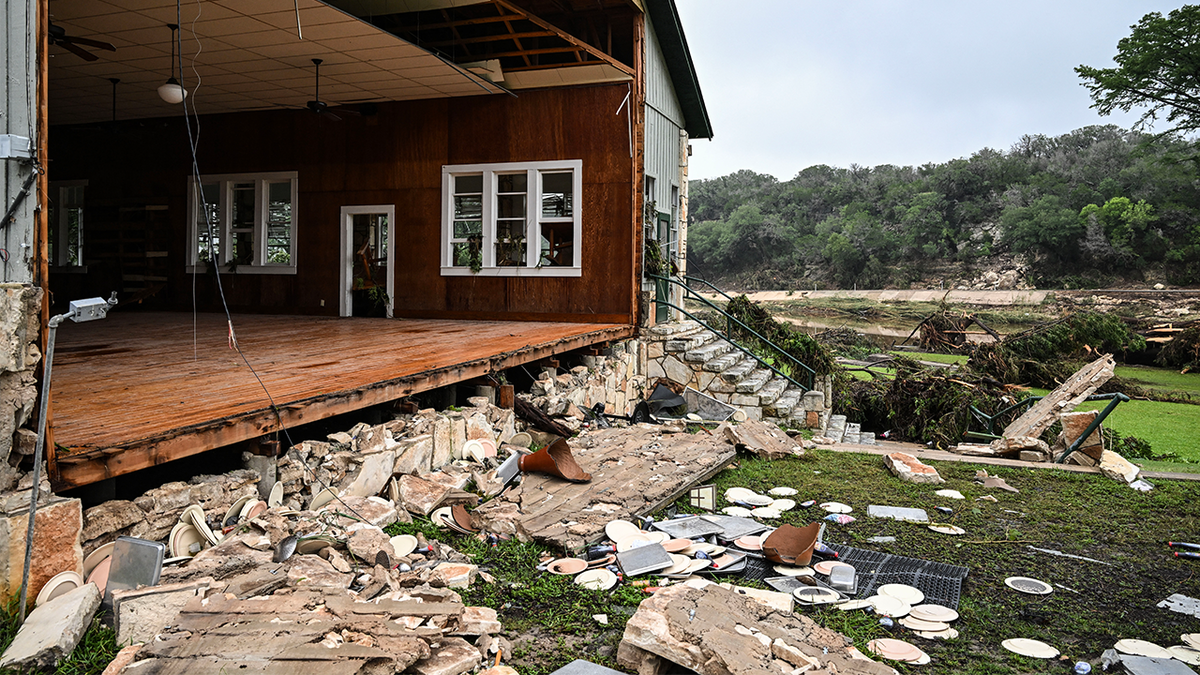 A view of a damaged building at Camp Mystic in Hunt, Texas.