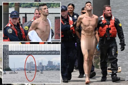 Exclusive | Naked NYC man steals boat, takes joyride in Hudson River as cops chase him