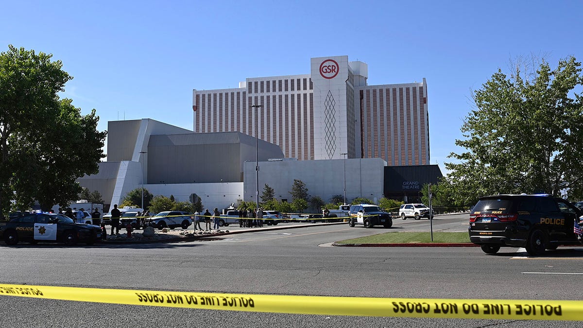 Police tape in front of the Grand Sierra Resort in Reno, Nevada.