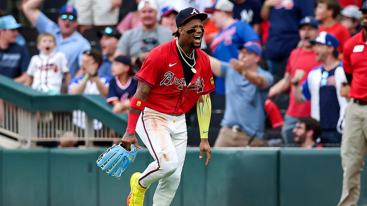 Ronald Acuna Jr celebrates