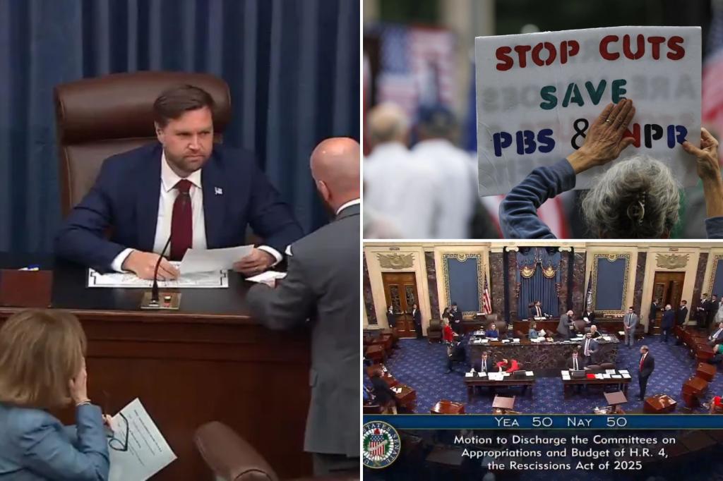 Vance casts tie-breaking votes to move forward $9.4B rescissions package — which would defund PBS and NPR — in Senate