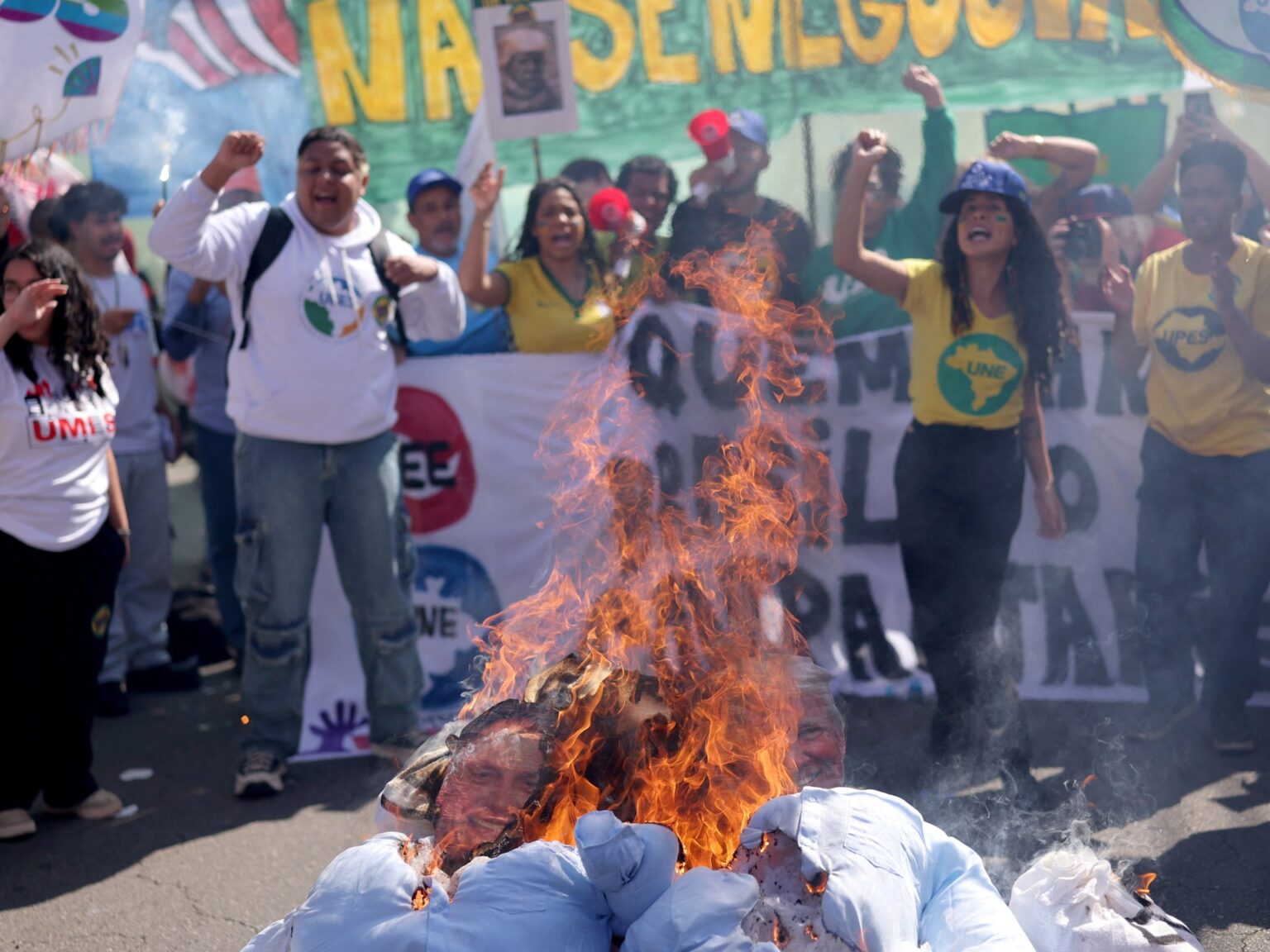Protesters demonstrate against Trump’s steep tariffs in Brazil