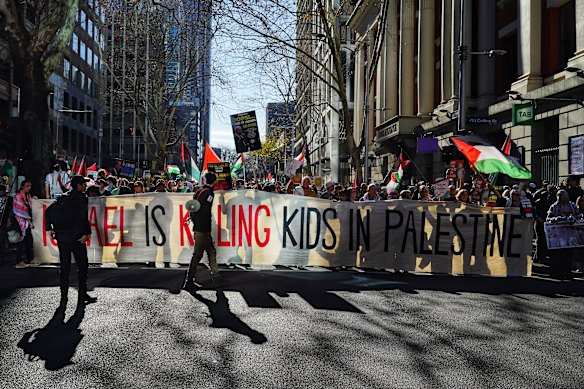 Pro-Palestinian protesters on the way to King’s Bridge.