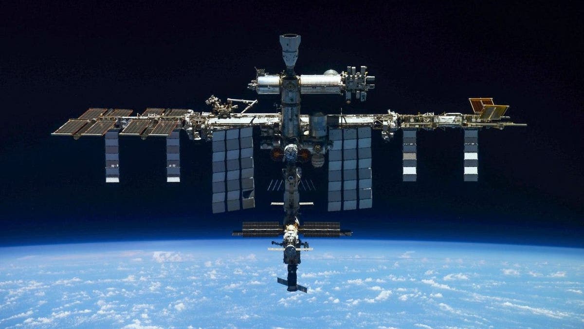 A view of the International Space Station taken on March 30, 2022, by crew of Russian Soyuz MS-19 space ship after undocking from the Station.