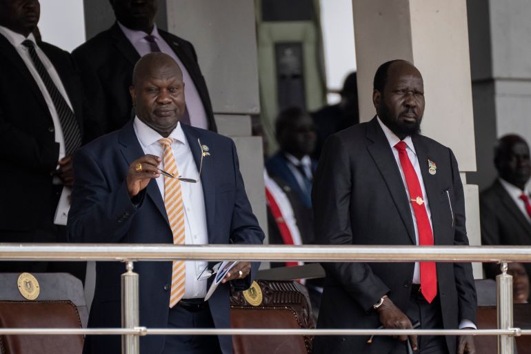 South Sudan's President Salva Kiir, right, and Vice President Riek Machar