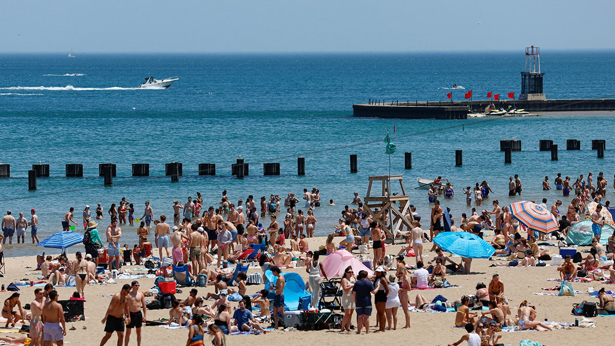 Beach goers in Chicago