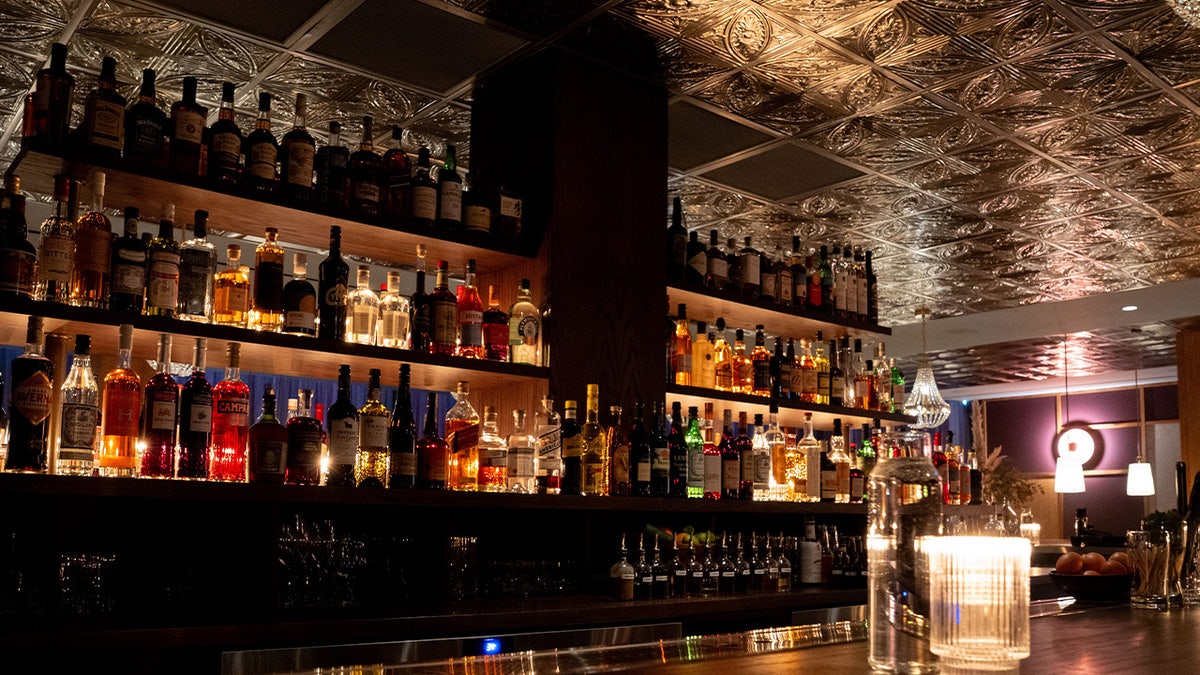 Open shelves at a bar