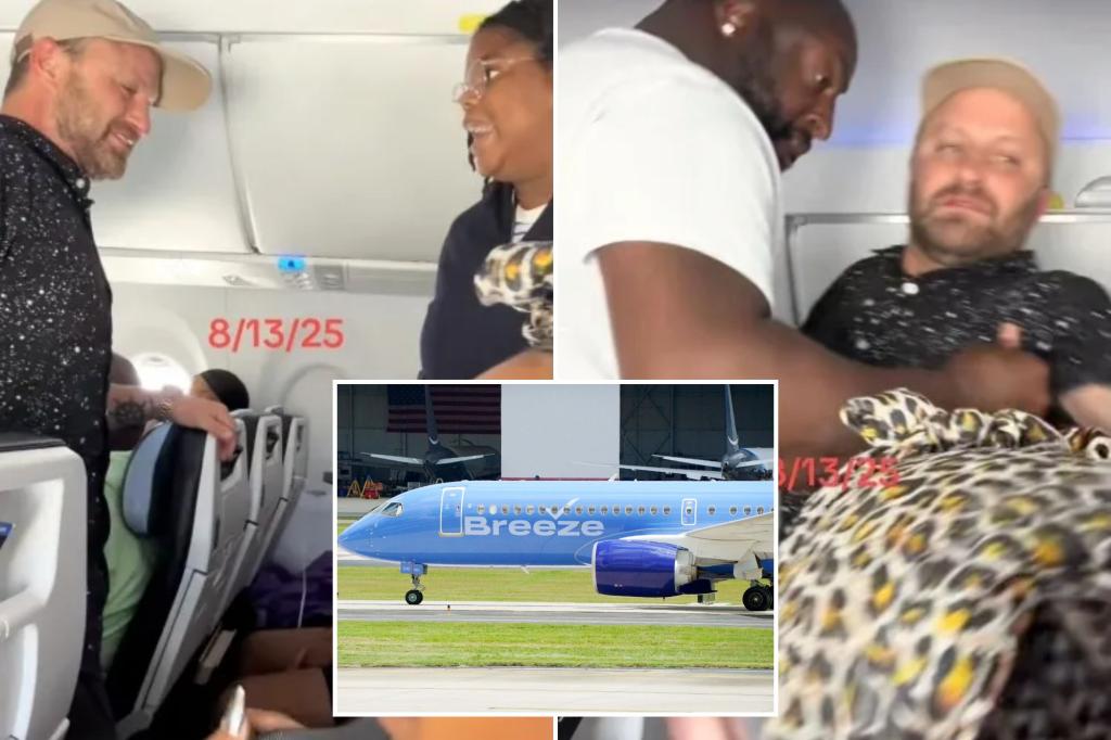 Drunk Breeze Airways passenger yells racial slurs, breaks free from restraints twice before he’s manhandled by fellow flyer