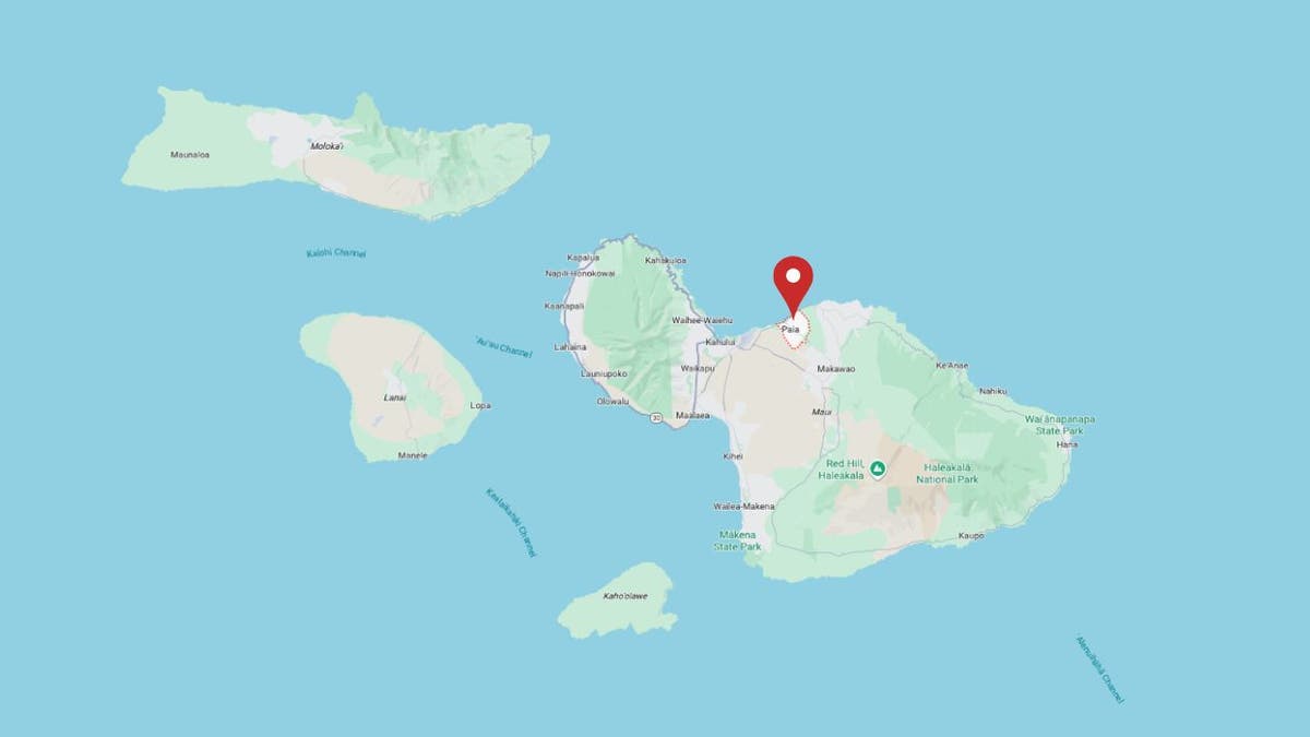 A map showing Paia, Maui, in Hawaii.