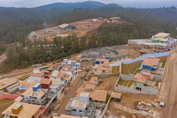New houses being built in the Brazilian community of Bento Rodrigues in 2022 following the 2015 collapse of BHP and Vale’s Fundao tailings dam.
