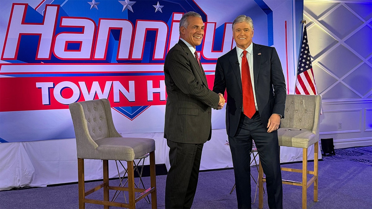 Jack Ciattarelli and Sean Hannity at town hall in New Jersey