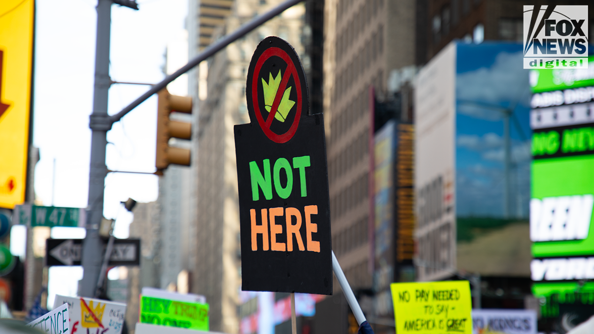 "Not Here" sign at New York City "No Kings" rally.