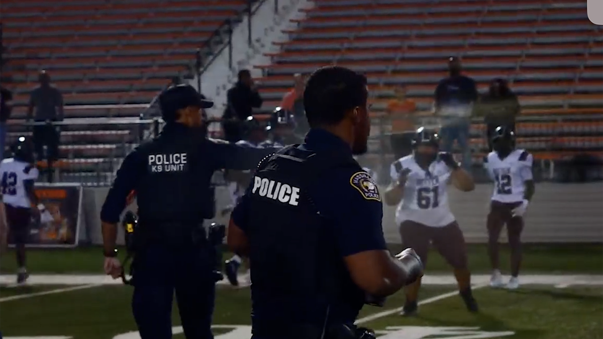 Police using pepperspray on football players