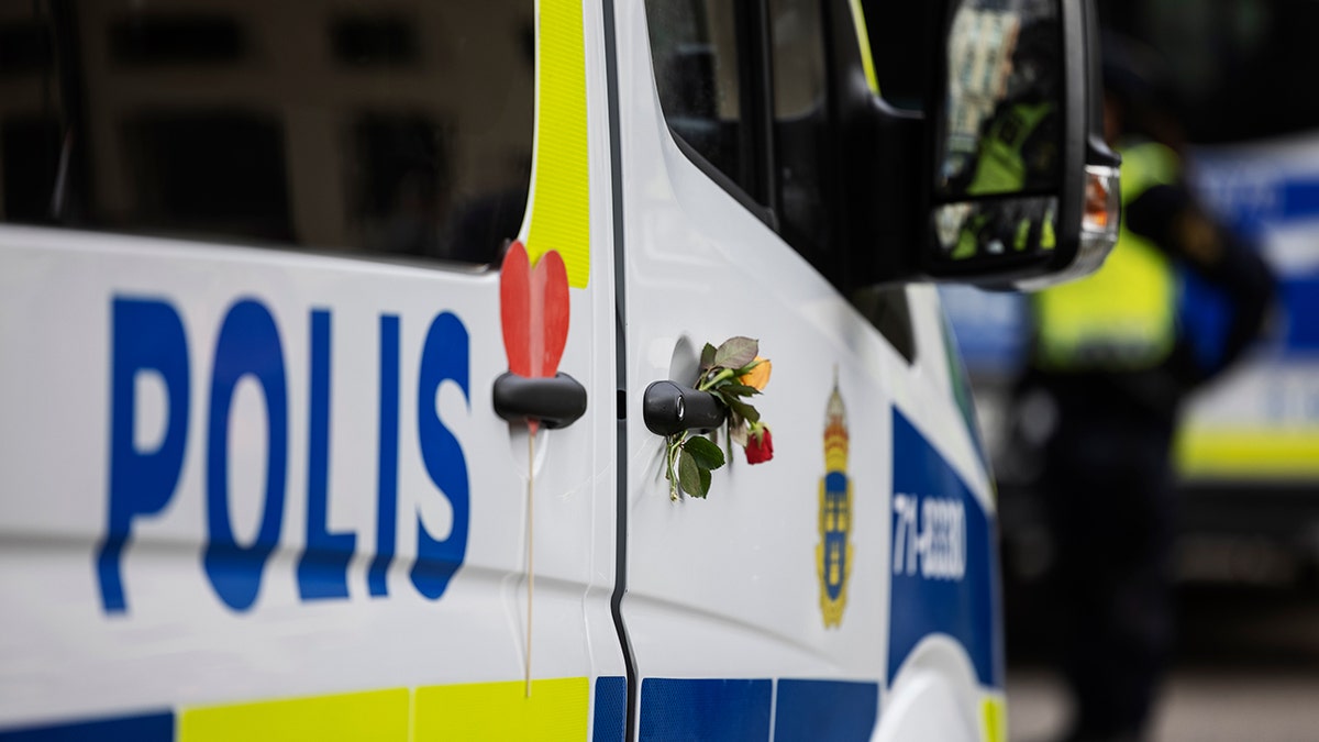 Stationary police car in Sweden.