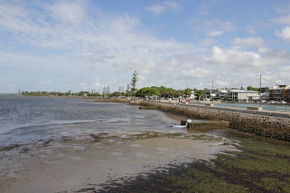 The Wynnum foreshore includes an aqua park, walking trails and playgrounds. 