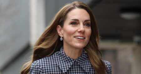 Kate Middleton Looks Elegant in Business-Chic Blue Houndstooth Dress for Charity Outing