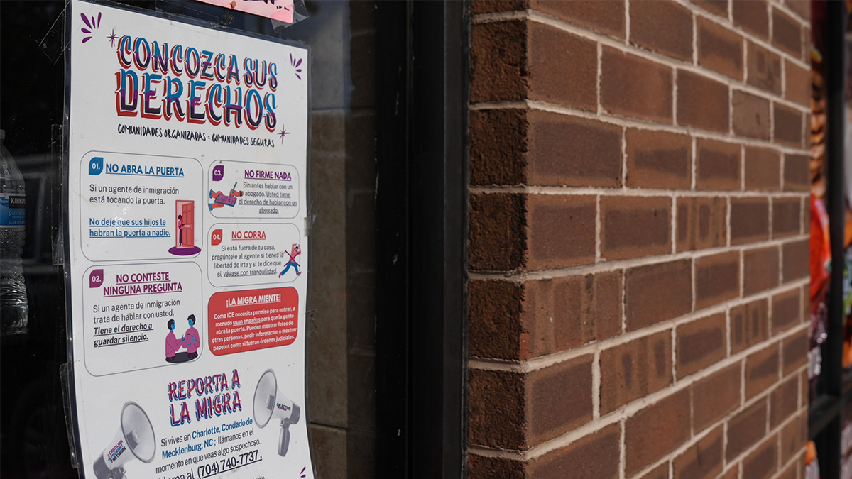 A sign in Spanish that reads at top: "Know Your Rights"