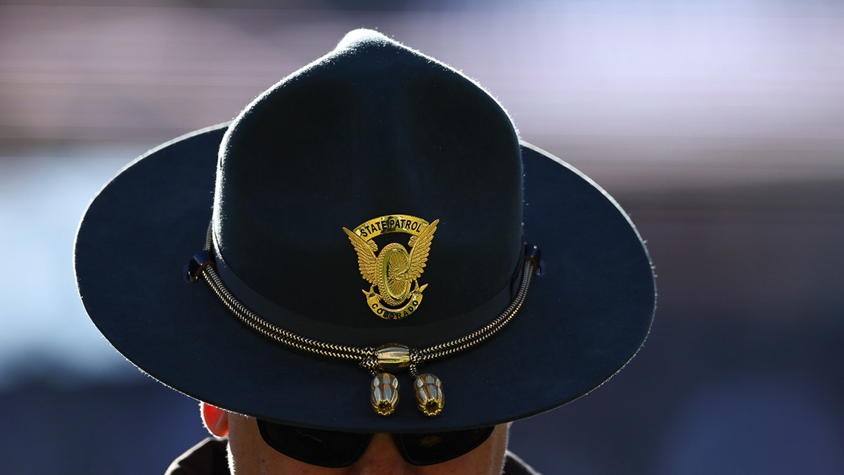 A Colorado State Patrol seal on a hat