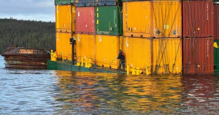Barge off B.C. coast continues to take on water as First Nation says this is a warning