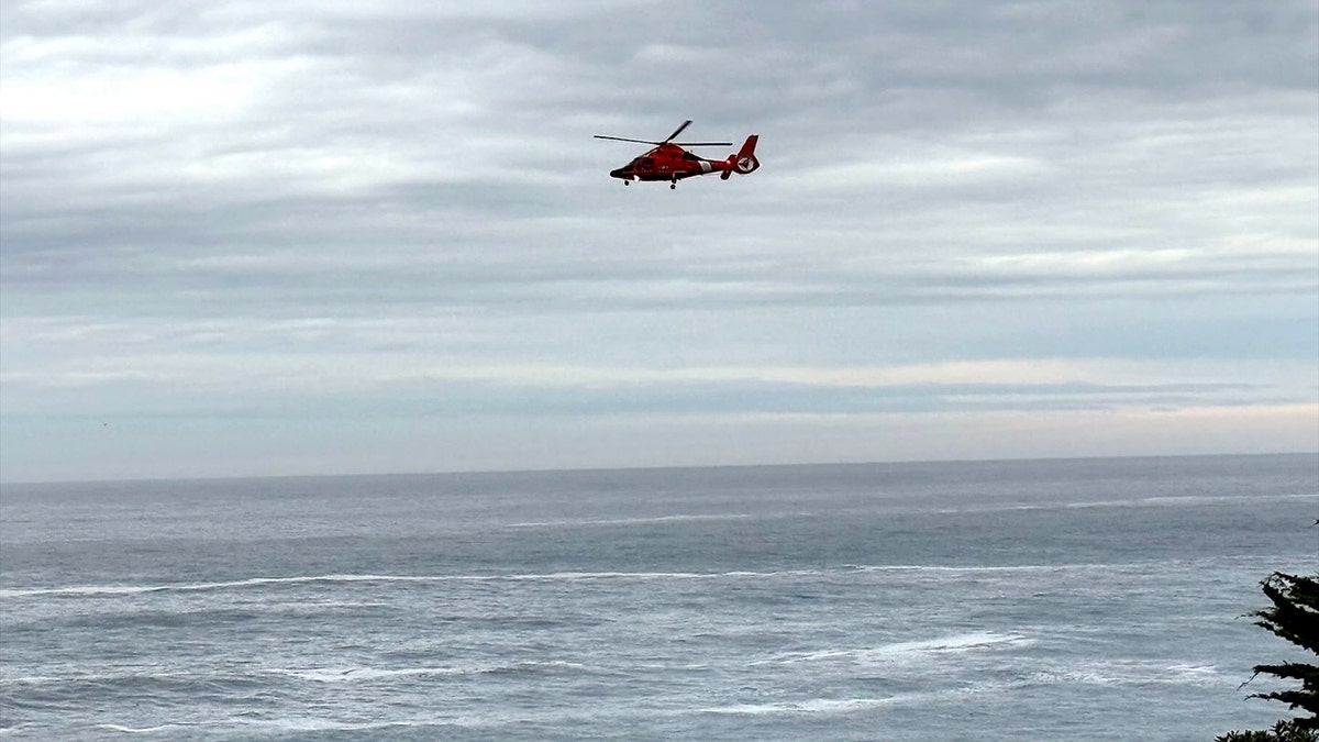 helicopter flying over the sea near the shoreline