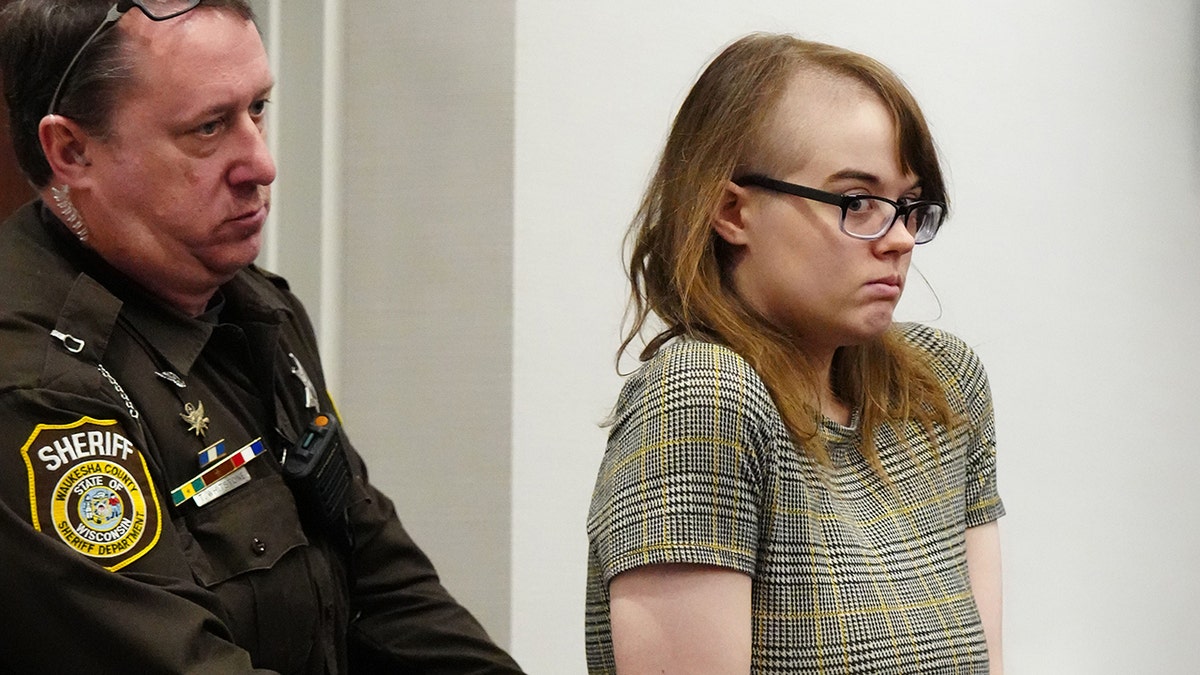 "Slender Man" stabber Morgan Geyser appears in a Wisconsin courtroom.