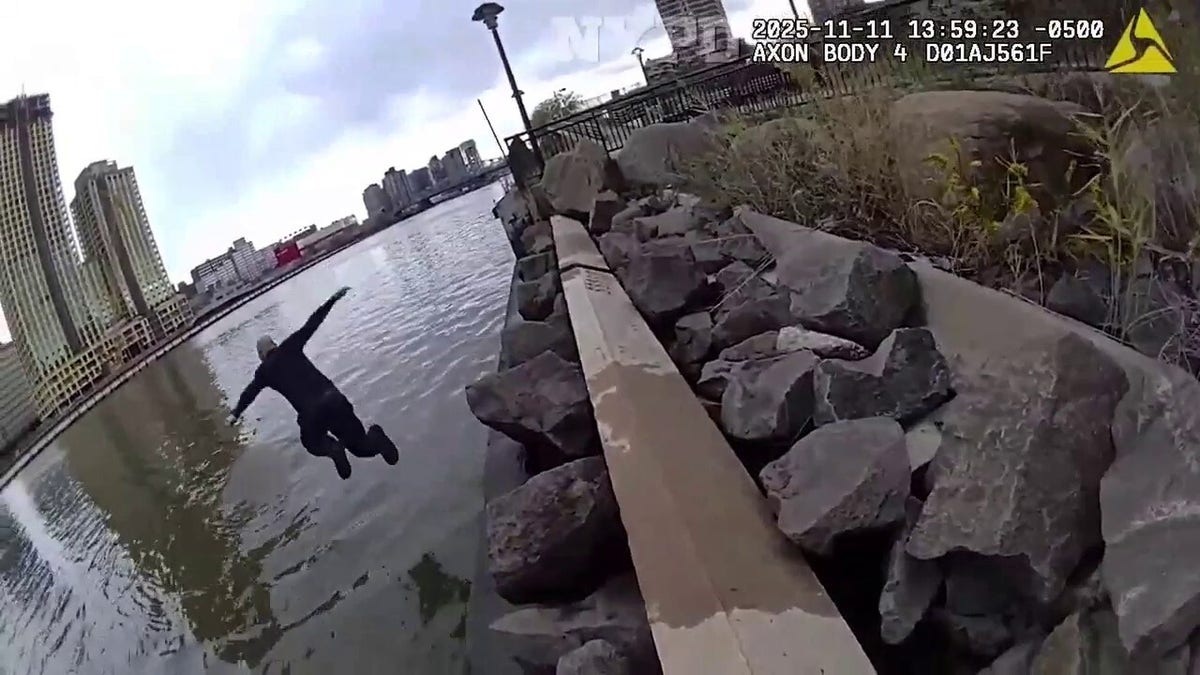 NYPD officer jumping into Harlem River.