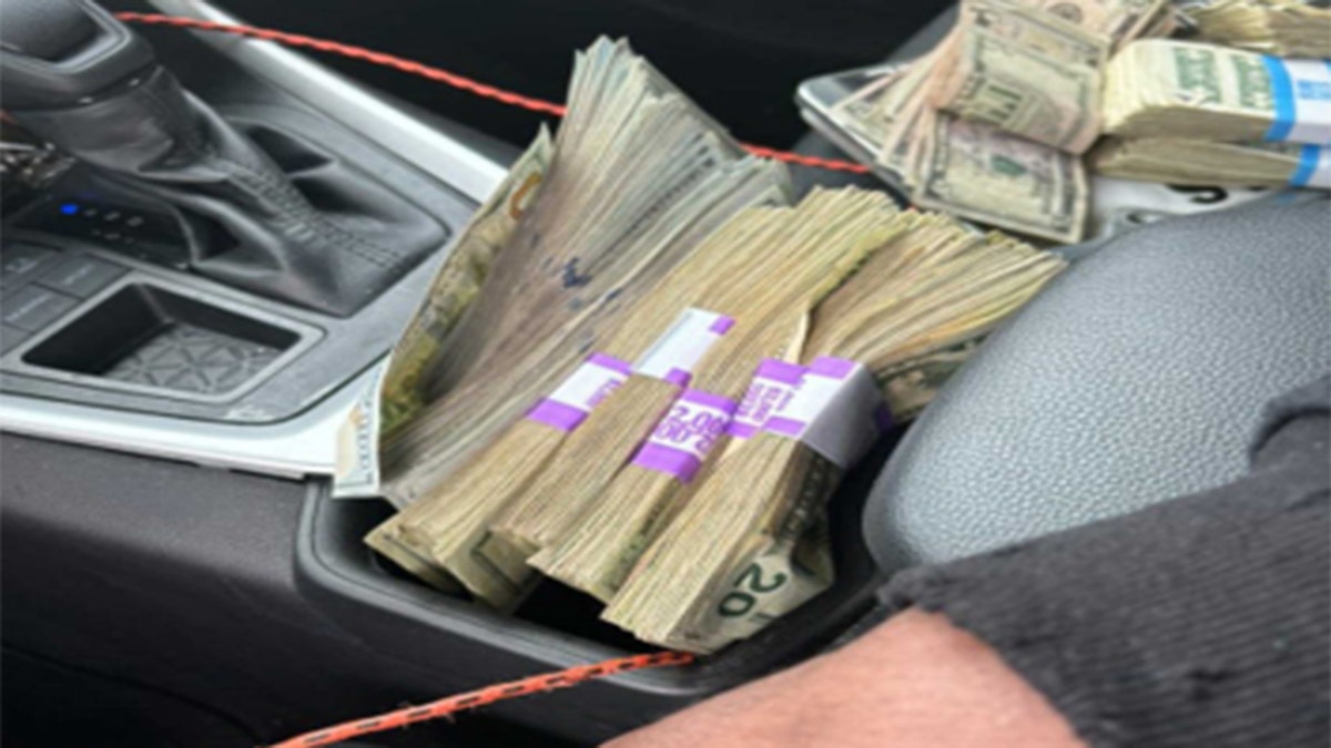 A stack of stolen money taken from an ATM in Texas