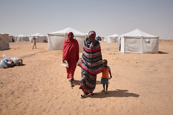 Displaced Sudanese in the newly established El-Afadh camp in the country’s north.
