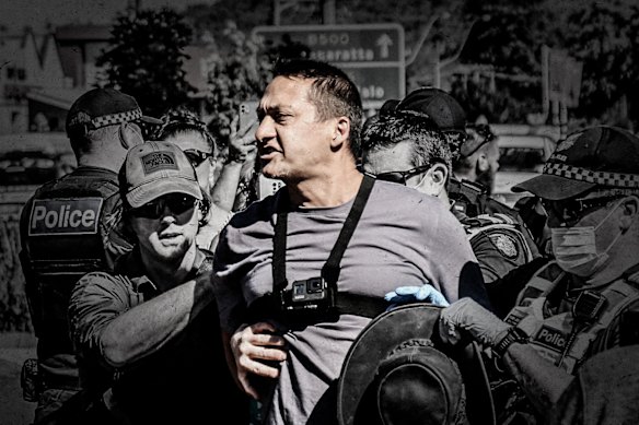 Police arrested Dezi Freeman outside court in Myrtleford in 2021.