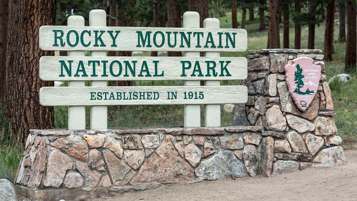 A sign for Colorado's Rocky Mountain National Park.